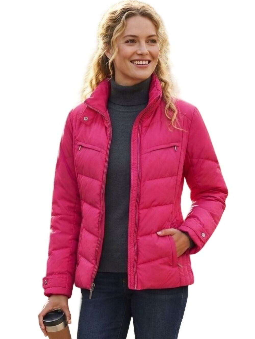 Lands' End Red Down Puffer Jacket Mock Neck Double Zip Ski Snowboard Size S - Picture 1 of 12